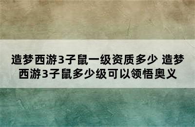 造梦西游3子鼠一级资质多少 造梦西游3子鼠多少级可以领悟奥义